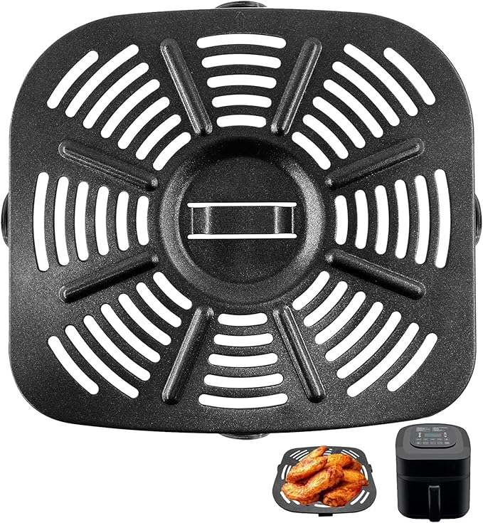 Air Fryer Grill Pan for Nuwave Brio, Replacement 6 IN 1 8QT 7 IN 1 7.25 QT Air Fryer Grill Plate Crisper Plate Rack Parts with Rubber Bumper Tips for Nuwave Brio Air Fryer Oven, Black