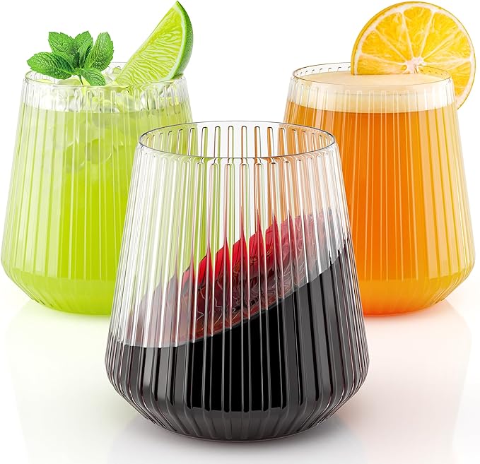 Exquisite 48 Pcs Unbreakable Stemless Plastic Wine Glasses Disposable Wine Glasses Stemless 12 Oz Ribbed Plastic Cups Reusable Clear Party Cups Disposable Cocktail Glass For Weddings & Events