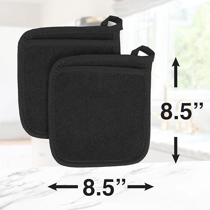 RITZ Terry Pocket Mitt & Hot Pad: Unparalleled Heat Resistant, Durable 100% Cotton – Ergonomically Designed for Optimal Grip – Easy-Care Machine Washable – 2-Pack, Black