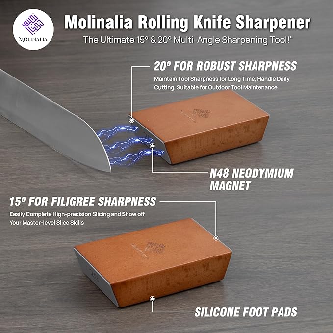 Rolling Knife Sharpener –Multi Angle Tool w/Diamond & Ceramic Discs #1000/#3000, tumbler knife sharpener having Finger Guard, Gloves & Travel Bag