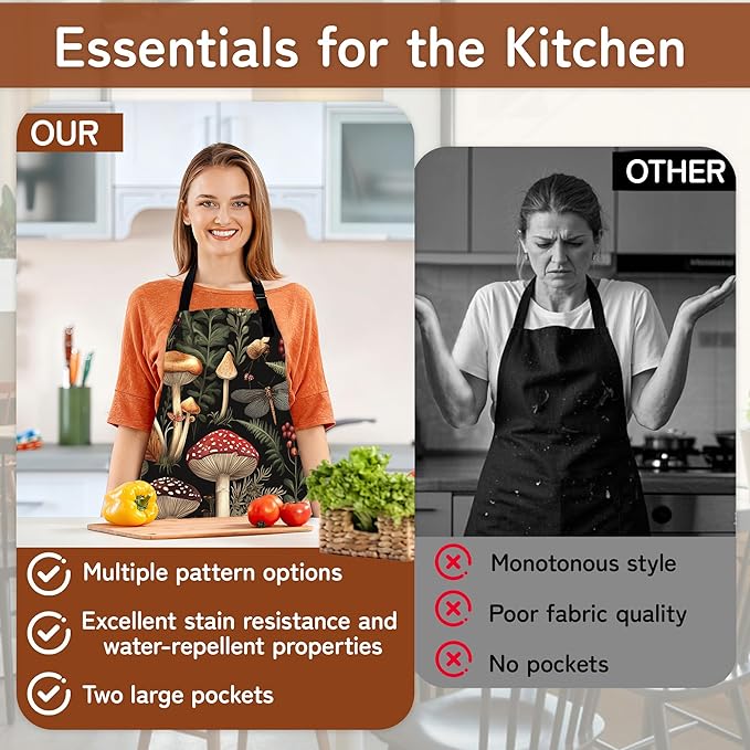 Cooking Aprons for Men and Women,Adjustable Bib Chef Apron with 2 Pockets, Soft and Durability Kitchen Apron