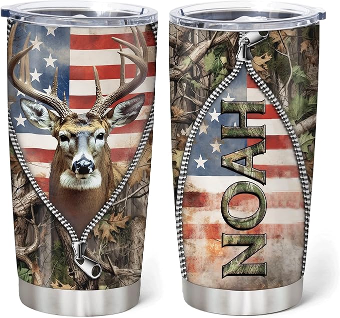 Hyturtle Personalized Hunting Gifts For Men - Deer Hunting Tumbler 20 Oz Travel Coffee Mug Stainless Steel - Fathers Day Gift For Dad, Him, Boy, Husband, Hunters From Son, Wife On Birthday