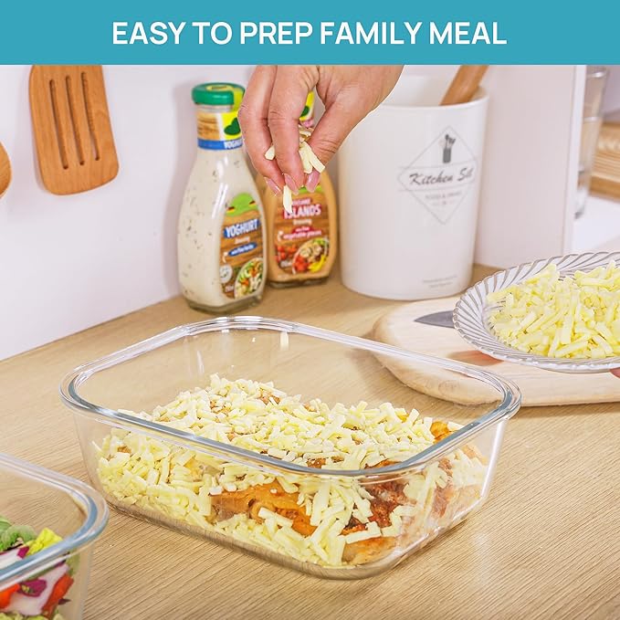 Vtopmart 2Pack 2260ml/ 76.4oz Large Glass Storage Containers with Lids, Meal Prep Food Container Set with Snap Airtight Lid for Baking, Microwave, Oven, Leak Proof, for Freezer, Dishwasher, Grey