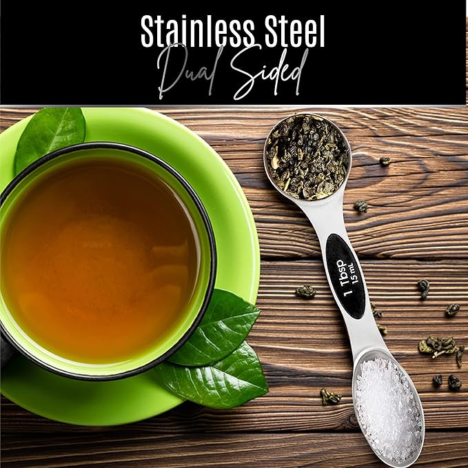 Nextop Stainless Steel Magnetic Measuring Spoons Set – 9 Pieces Dual-Sided Stackable Magnetic Teaspoons and Tablespoons for Dry & Liquid Ingredients – Kitchen Gadgets for Baking & Cooking – Black