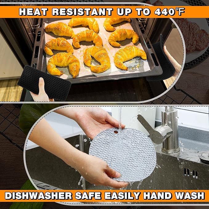 Dandat 24 Pcs Silicone Trivets Mats Bulk Silicone Pot Holders Hot Dishes Multipurpose Non Slip Hot Pads Heat Resistant Mat for Kitchen Countertops Table Restaurants Church Gatherings(Gray, Black)