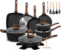 EWFEN Nonstick Pots and Pans Set, 25-Piece Ceramic Cookware Set, Induction Kitchen Cooking Set with Frying Pans Saucepans & Utensils, Healthy Non-toxic, PFAS/PTFE/PFOA Free, Black