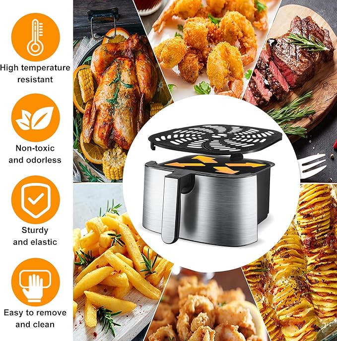 Air Fryer Replacement Parts for Gourmia GAF856 GAF826 Air Fryer, Nonstick 9.8''*9.8'' Square Air Fryer Accessories Rack Tray Grill Pan Grill Plate Crisper Plate Gourmia 8QT Air Fryer