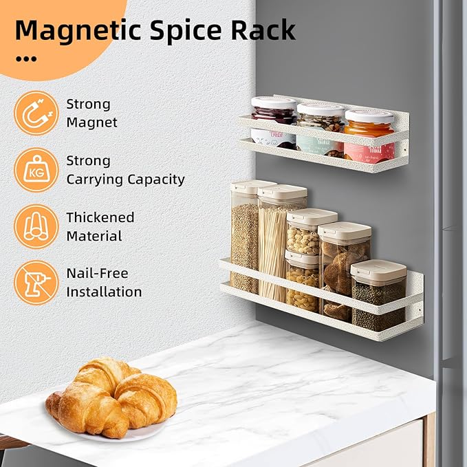 Uten Large Magnetic Spice Rack for Refrigerator, 2 Pack Strong Magnetic Shelves, Magnetic Shelf Moveable Fridge Organizer for Kitchen Holding Spices, Jars, Perfect Space Saver Storage Spice Rack