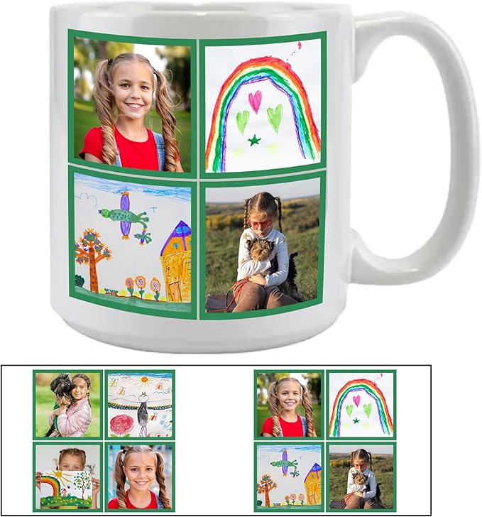 Custom Photo Ceramic Coffee Mug, Jumbo Sized-20oz, Glossy or Matte Finish (8 Frame)