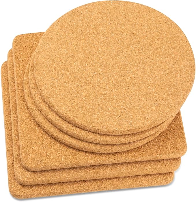 Cork Trivets for Hot Dishes, Pots and Pans, Pot Holders for Kitchen, 8 Inches 6 Pack Hot Pads, Thick Heat Resistant Mats Protect Countertop, Coaster Trivet Home Essentials, Rustic Farmhouse Decor