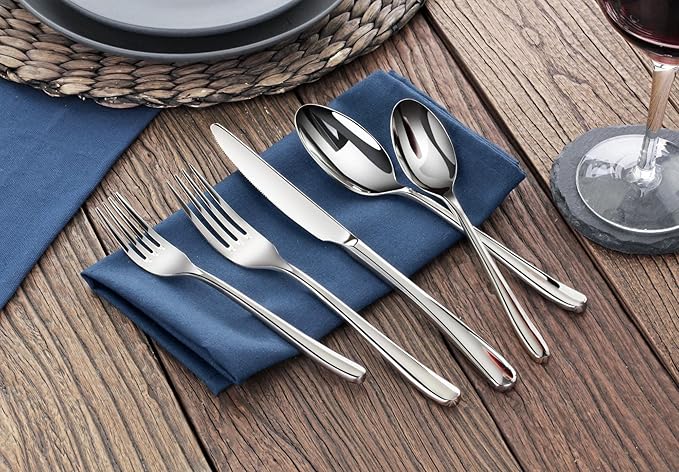 Cangshan 1027013 Rain II Series 20-Piece Stainless Steel 18/10 Forged Flatware Set
