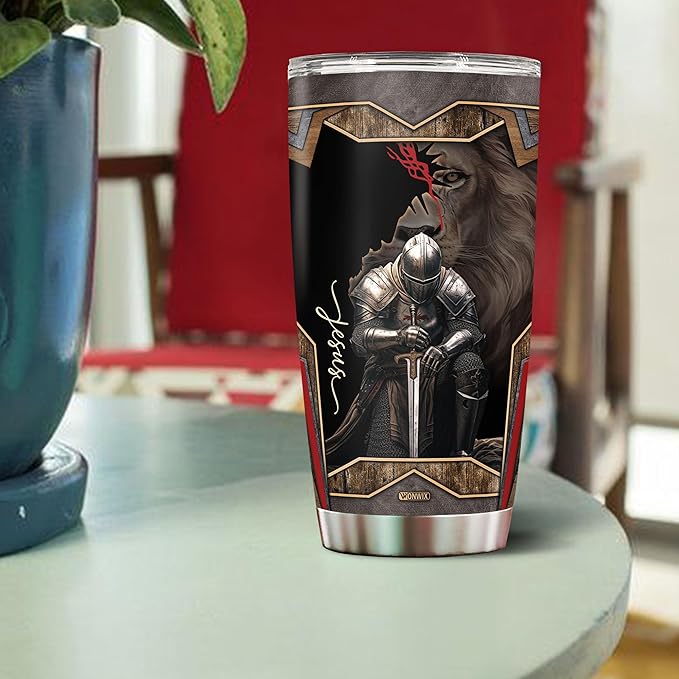 A Child of God Man of Faith Warrior of Chirst Jesus Tumbler 20oz Stainless Steel Cups with Lid Travel Mug Coffee Cup Christian Gifts For Men Dad Husband Grandpa Christmas Birthday Fathers Day