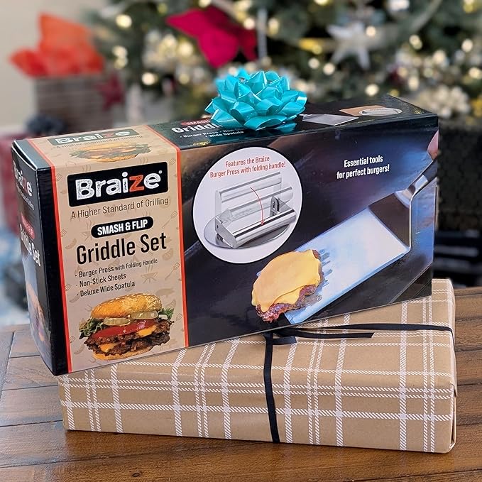 Smash Burger Press Kit, Stainless Steel Burger Press - Heavy Duty Grill Tools for Smashburgers, Flat Top Griddles, Cast Iron Pans, BBQ Accessories for Home Chefs (Spatula)