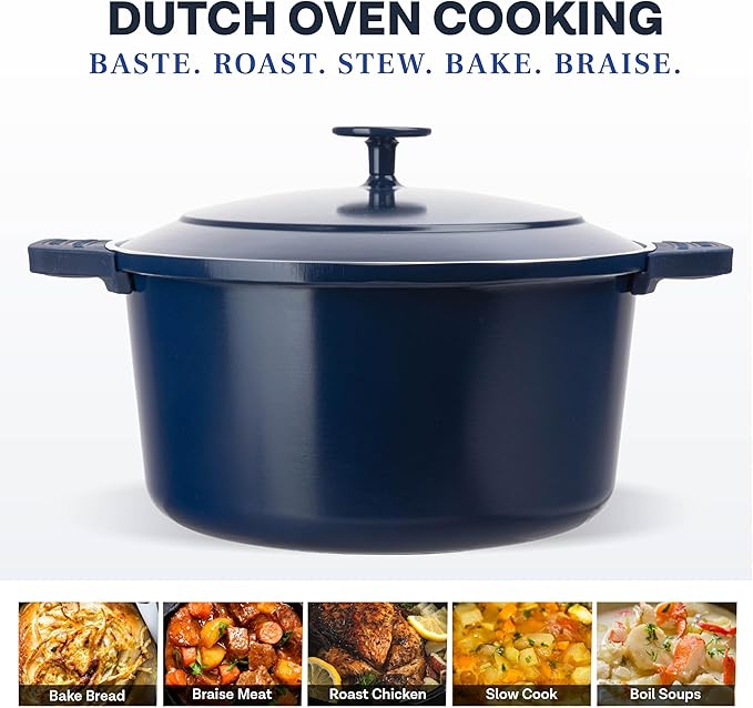 Gotham Steel 5 Qt Lightweight Dutch Oven Pot with Lid & Holders, Ceramic Non Toxic, Oven Safe & Even Heat Retaining Dutch Oven for Bread Baking Sourdough, Soup, Casserole, 70% Lighter than Cast Iron