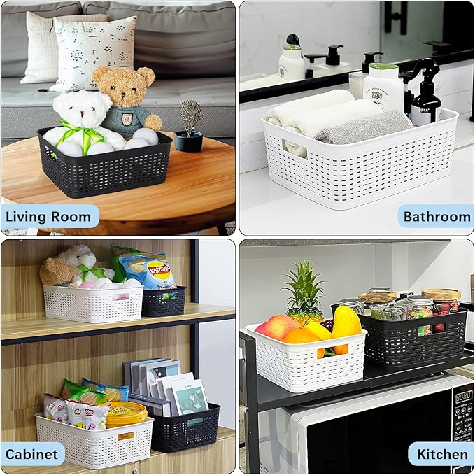 Soddeph Plastic Storage Baskets for Cabinets, Household Pantry Organization with Handle,Organizer Bins for Room,Bathrooms,Under-Sink,Kitchen (White, S-5PACK)