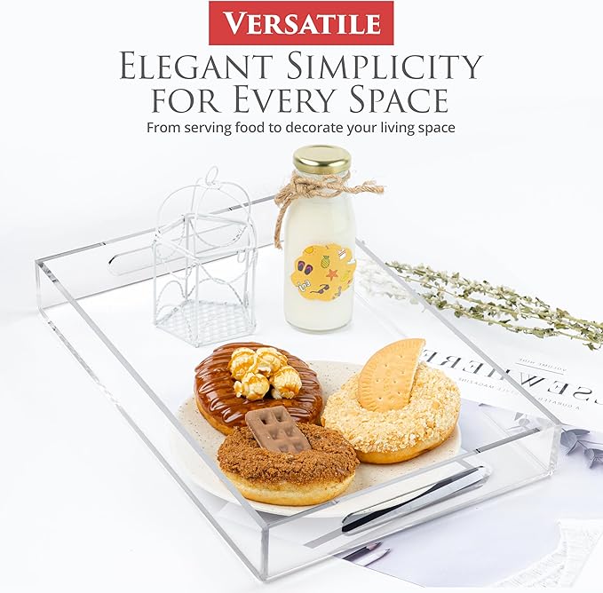 Acrylic Tray 15x10 with Cut Handles - Spill Proof Decorative Tray is an Ideal Countertop Organizer for Living Rooms, Ottoman Coffee Tables, Offices, Kitchens & Serving Guests