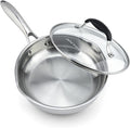 AVACRAFT 18/10 8 Inch Stainless Steel Frying Pan with Lid, Side Spouts, Induction Pan, Versatile Stainless Steel Skillet, Fry Pan in our Pots and Pans (Stainless Steel, 8 Inch)