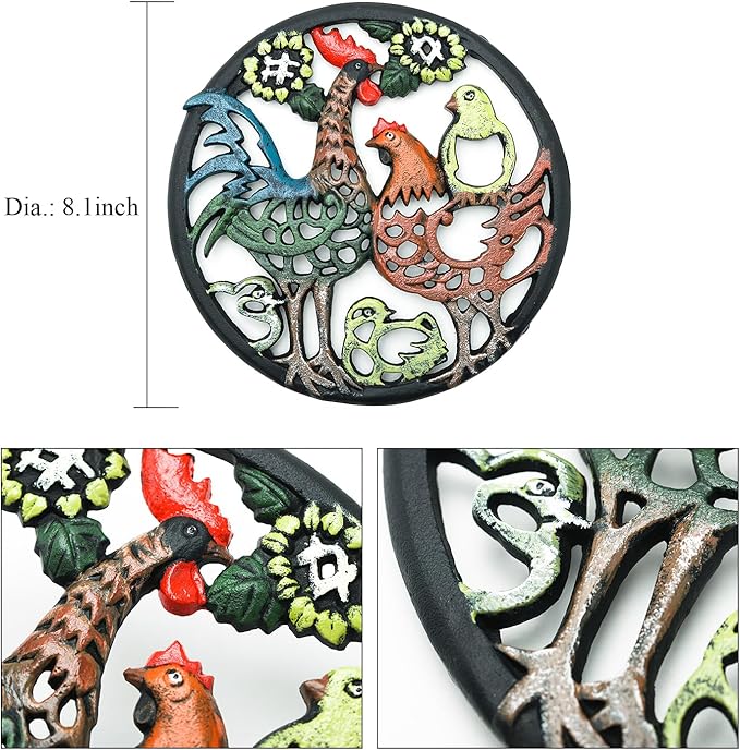 Sungmor Cast Iron Trivet for Wood Stove - Dia-8.1 Inch Rustproof Round Stands for Hot Pots/Dishes/Pans - Decorative Metal Table Trivet for Kitchen Cooking