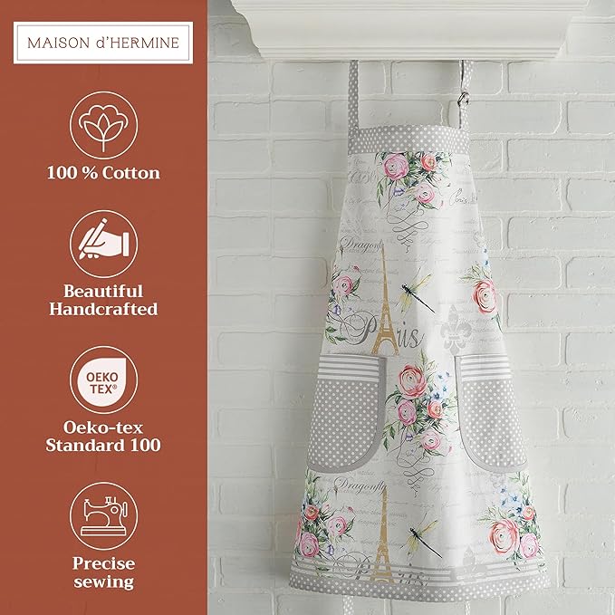 Maison d' Hermine 100% Cotton Apron for women with Pocket Kitchen Chef Apron for Men Cooking Gardening Server Waitress