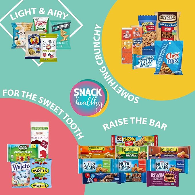 Gift A Snack - Holiday Christmas Stocking Stuffers, Healthy Snack Box Care Package + Greeting Card (50 Count) Xmas Birthday Treats Gift Basket, Nutritious Granola Breakfast Bars