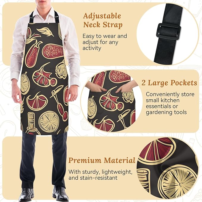Kitchen Apron with Pockets,Adjustable Aprons for Women Men,Waterproof Chef Aprons for Cooking,BBQ,Gardening