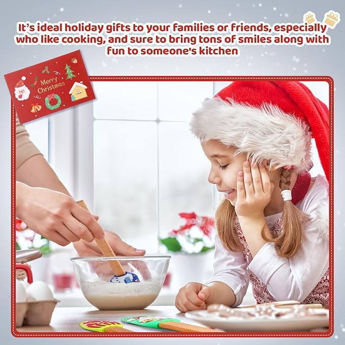 Nitial 10-Piece Christmas Silicone Spatula Gift Set with Wooden Handle Santa Spatula for Kitchen & Baking, Includes Cards for Women - Vintage Color