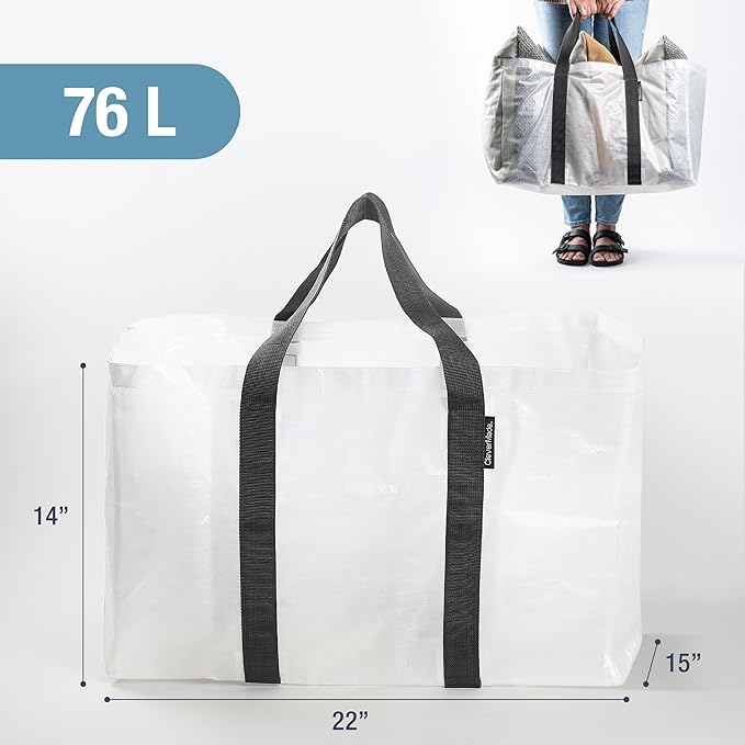 CleverMade Foldable Storage Container Bags, Pack of 2 Heavy Duty Plastic Reusable Oversized Packing, Under Bed or Duffel Storage Bins for Dorm Room Home Utility Laundry Grocery Shopping Travel