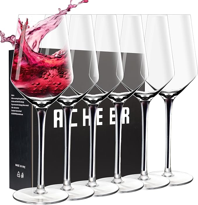 ACHEER Crystal Wine Glasses Set of 6 - Hand Blown Red Wine or White Wine Glass - 14Oz - Long Stem Wine Glasses – Gift for Wedding, Anniversary, Christmas