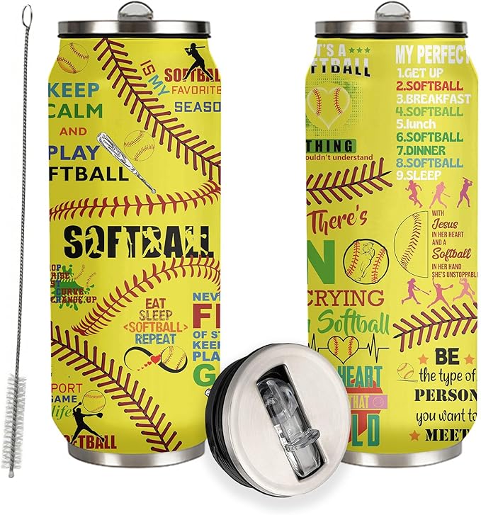 Softball Tumbler Cup 17oz Stainless Steel Insulated Travel Mug Tumblers Cup Softball Gift for Women Girls Mom Gifts for Birthday Christmas