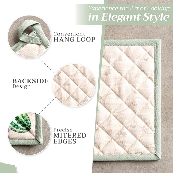 Maison d' Hermine Pot Holders 100% Cotton Heat Resistant Potholders 8" x 8" Hot Pads with Loop for Thanksgiving Christmas Decorations BBQ Cooking Baking Handling Hot Pans (Pack of 1, Lumina)