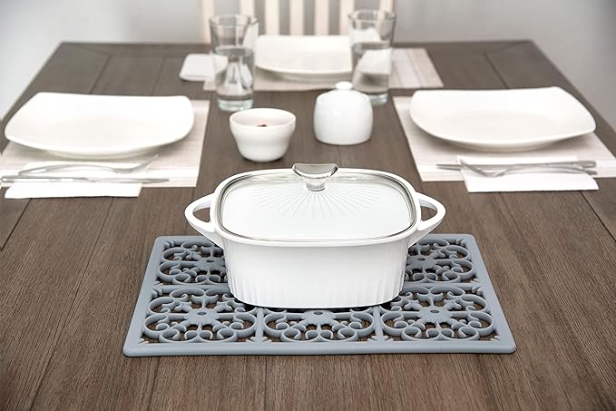 GASARÉ, Extra Large, Thick, Silicone Trivet for Hot Dishes, Pots, and Pans, Heat Resistant Mat for Countertop, Hot Pad for Kitchen, Easy to Clean, 16 x 12 x 3/8 Inches, Gray