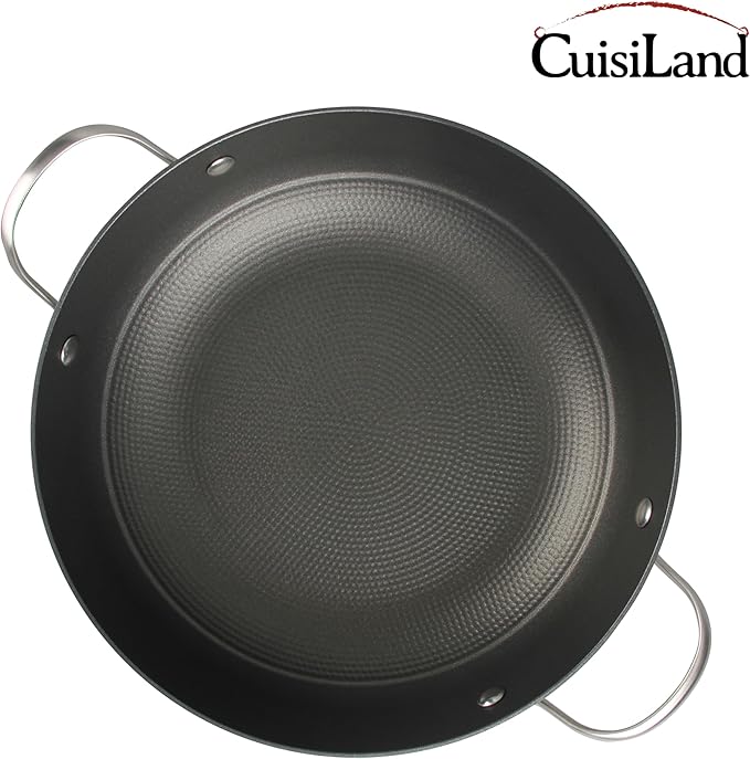 Cuisiland 11" Honeycomb Cast Iron Wok with Lid & Dual Handles – Non-Stick Stir-Fry Pan, Stainless Steel Handles, Oven Safe, Classic Heat Retention for Steaming, Stir-Frying & Sautéing