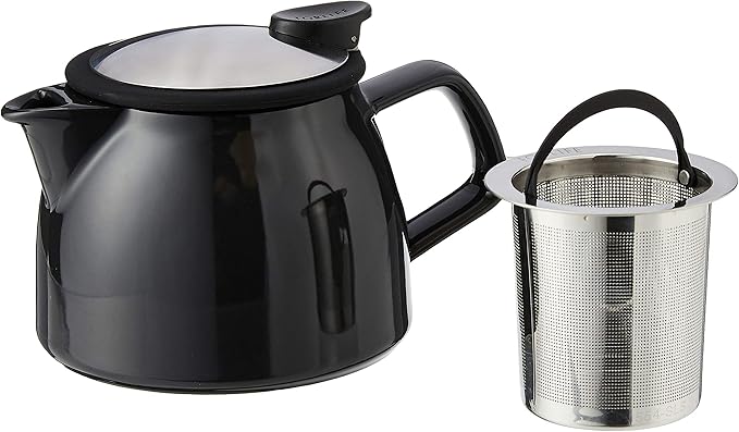 FORLIFE Bell Ceramic Teapot with Basket Infuser, 16-Ounce/470ml, Black Graphite