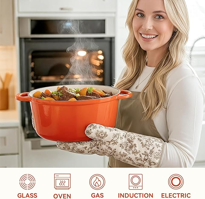 6.5 Quart Dutch Oven Pot with Lid, Non Stick Enameled Cast Iron Dutch Oven for Bread Baking, Heavy-Duty, Oven Safe Ceramic Cookware Up to 500°F for Baking, Braising, Stews, Roasting, Orange