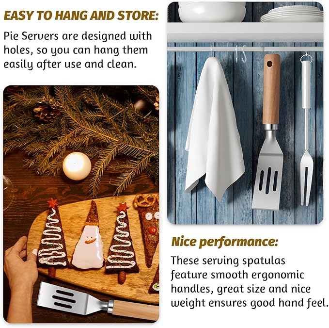 Patelai 5 Pack Small Spatula Mini Serving Brownie Spatula for Serving and Flipping Cooking Pancakes Desserts Cookie Eggs Lasagna (Slotted,Wooden Handle)