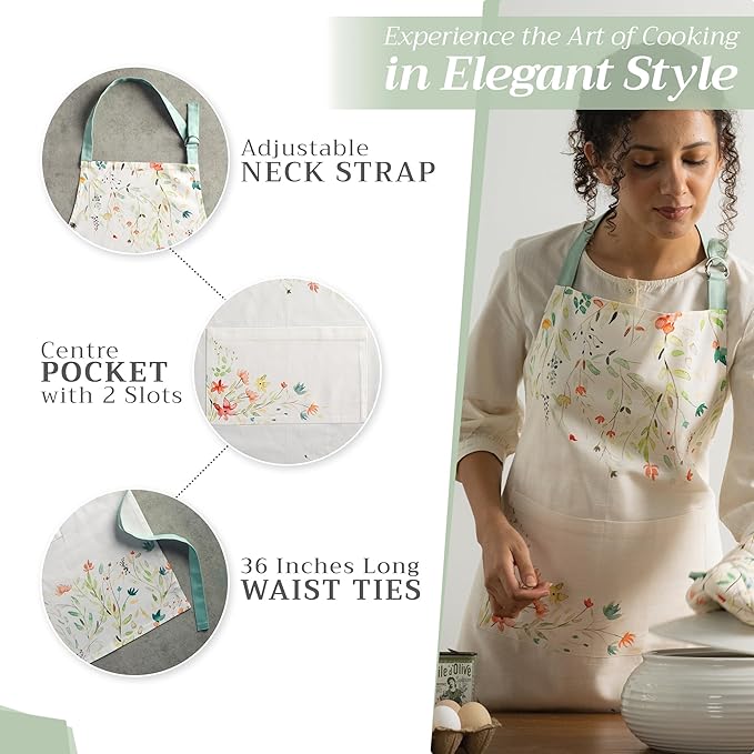 Maison d' Hermine 100% Cotton Apron for women with Pocket Kitchen Chef Apron for Men Cooking Gardening Server Waitress