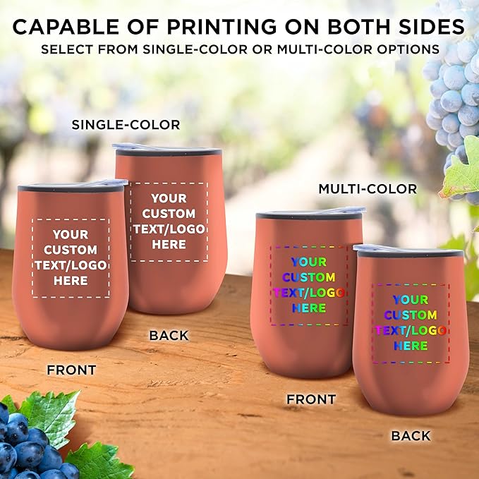 Custom Stemless Wine Tumblers 12 oz. Set of 24, Personalized Bulk Pack - Insulated, Perfect for Wine, Cocktails, Other Hot & Cold Beverages - Rose Gold