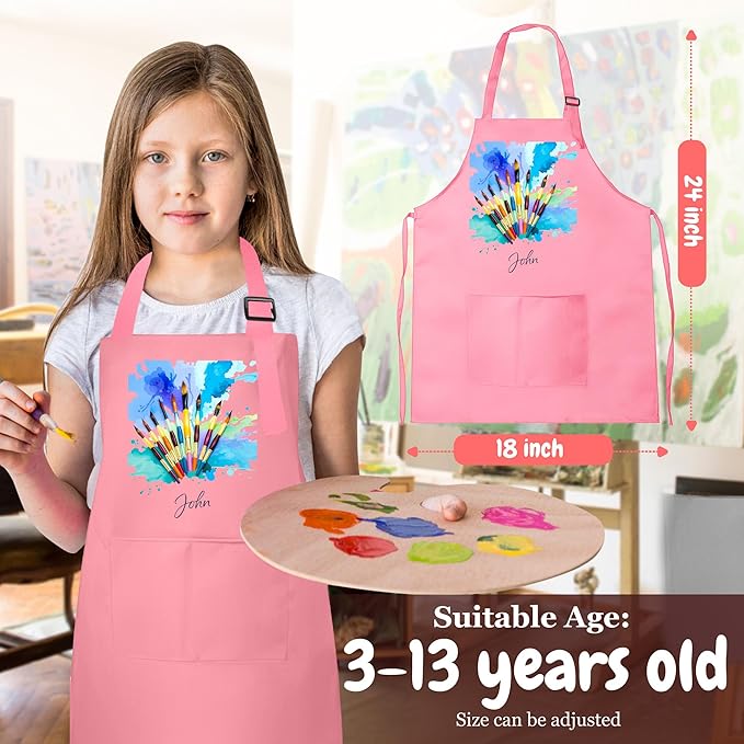 Personalized Kids Apron with Custom Name, Artist Apron For Painting and Craft Crhsitmas Boys & Girls Stocking Stuffer