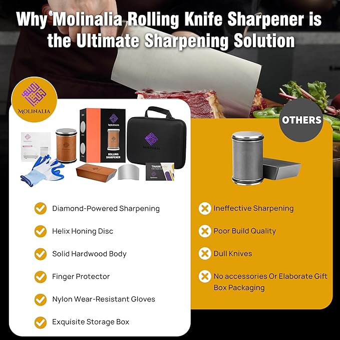 Rolling Knife Sharpener –Multi Angle Tool w/Diamond & Ceramic Discs #1000/#3000, tumbler knife sharpener having Finger Guard, Gloves & Travel Bag