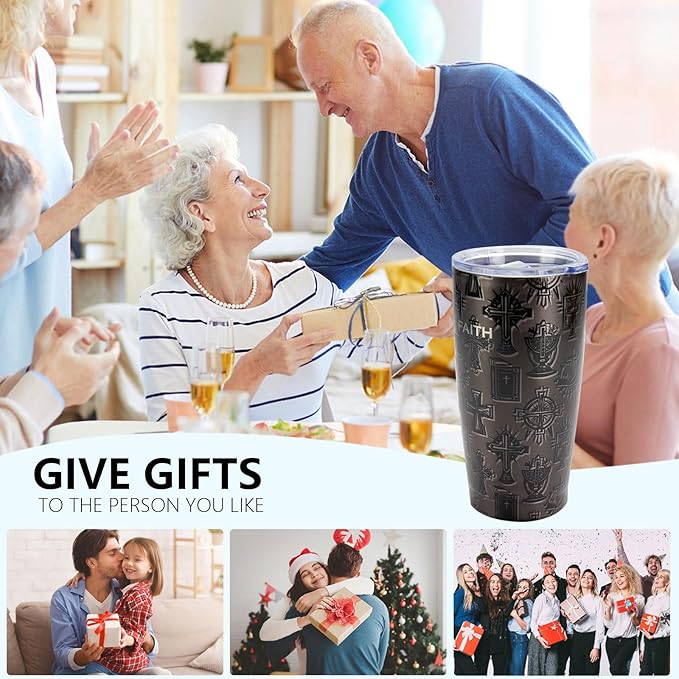 20oz Stainless Steel Double Insulated Tumbler | Christian Cross & Faith Design, Leak-Proof Travel Mug Cup for Hot/Cold Drinks, Ideal Pastor Appreciation/Catholic/Religious/Inspirational Gift