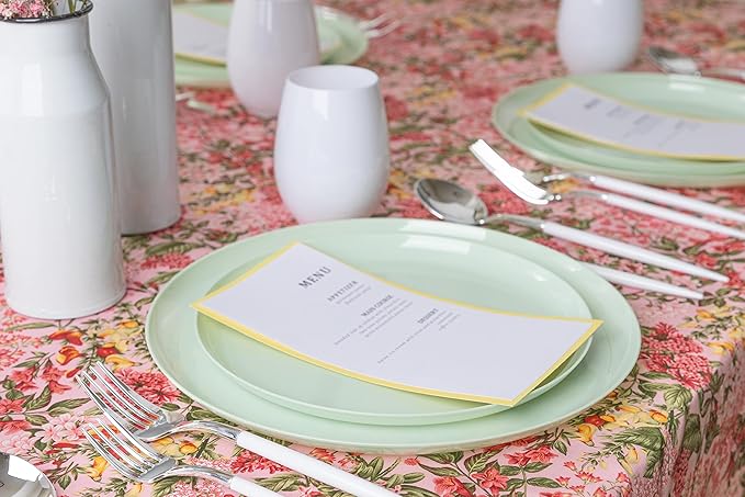 [30 Pack 6.3''] Mint Green Plastic Party Plates Edge Collection Premium heavyweight Elegant Disposable Tableware Dishes