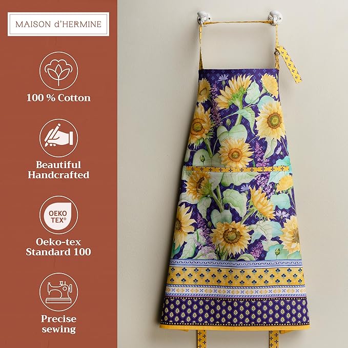 Maison d' Hermine 100% Cotton Apron for women with Pocket Kitchen Chef Apron for Men Cooking Gardening Server Waitress