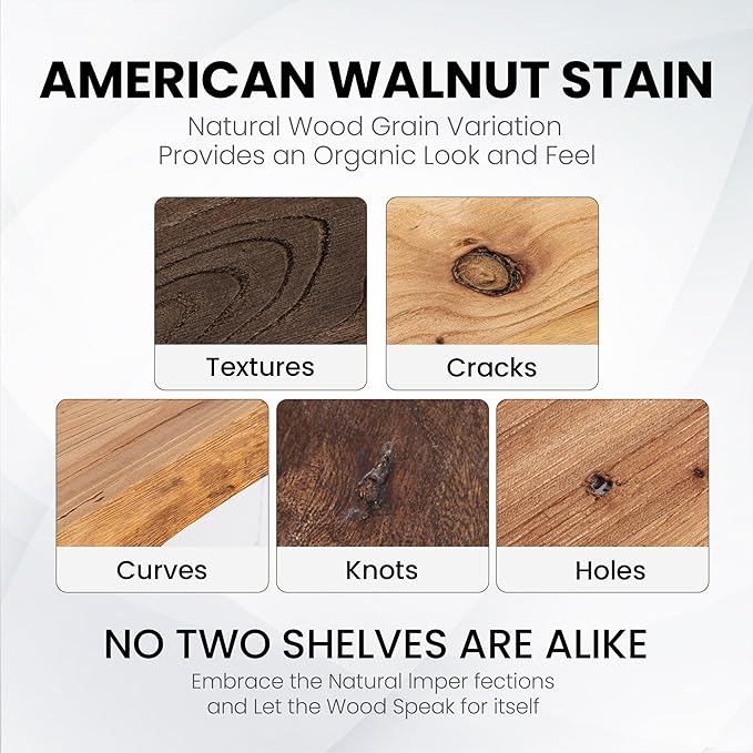 Fun Memories Floating Shelves for Wall Set of 2, Rustic Solid Elm Wood Live Edge Wall Shelves 36 Inch - Invisible Bracket Mount for Living Room, Bathroom, Bedroom, Kitchen, Walnut