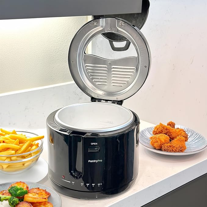 2.5 L / 2.6 Qt Black Cool-Touch Electric Deep Fryer 1200 W - Drip-Hook Basket - Adjustable Temperature - Lid w. Viewing Window - Odor Filter by TheDisplayGuys