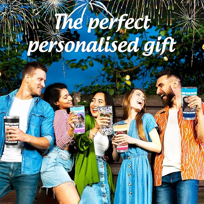 Personalized Coffee Tumbler with Pictures Text Logo Name, 20oz Stainless Steel Tumbler with Lid and Straw, Coffee Travel Cups, Personalized Christmas Birthday Gifts for Women Men Office