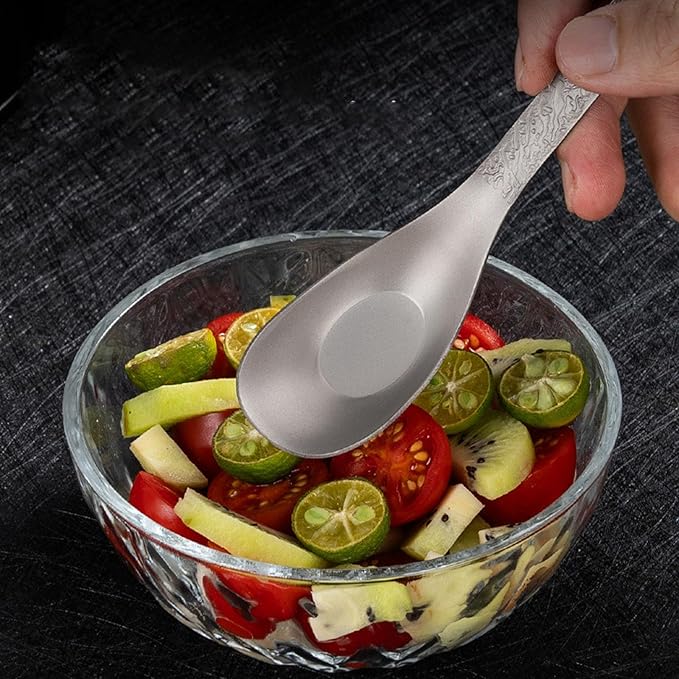 Long-Handled Relief Carving Soup Ladle Spoon, 6.7 in Pure Titanium Stirring Spoon for Coffee, Tea, Soup, Dessert, Ice, Bar, Kitchen, Cooking, Gift for Lovers