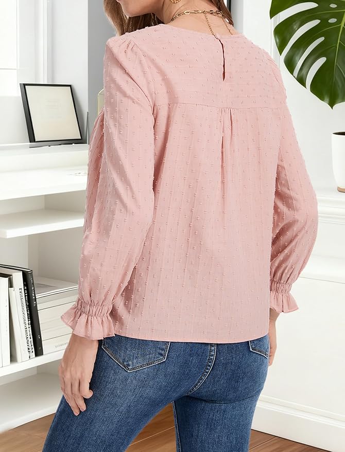 Long Sleeve Shirts Women Dressy Blouses for Women Cute Crew Neck Fall Tops Trendy Women's Clothing 2025 Fashion