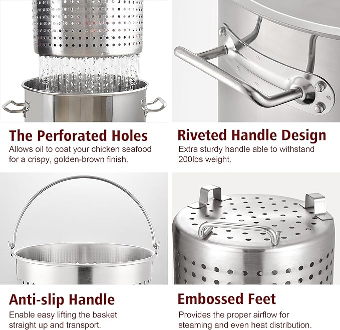 ARC Stainless Steel Stock pot with Propane Burner, Seafood Boil Pot with Basket and Steamer, Cookware for Crawfish Crab Shrimp Lobster Boiling Pot, Turkey Fryer Pot (Stainless Steel Pot with Burner)