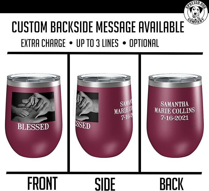 Personalized 12oz (17 Colors) Mother's Day Photo Printed Insulated Stainless Steel Powder Coated Stemless Wine Tumbler with Lid, Customized Gift Idea for Her, Custom Coach Gifts Team Mom Dad (Maroon)
