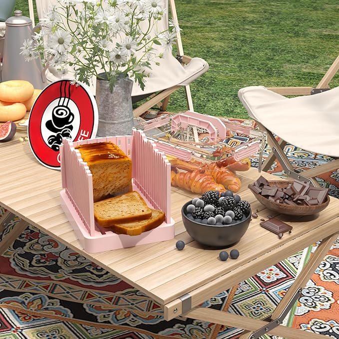Bread Box with Slicer, Portable Airtight Bread Storage Container with Lid Handle for Kitchen Counter, Bread Keeper for Homemade Bread,Toast, Bagel, Cookies, Pink